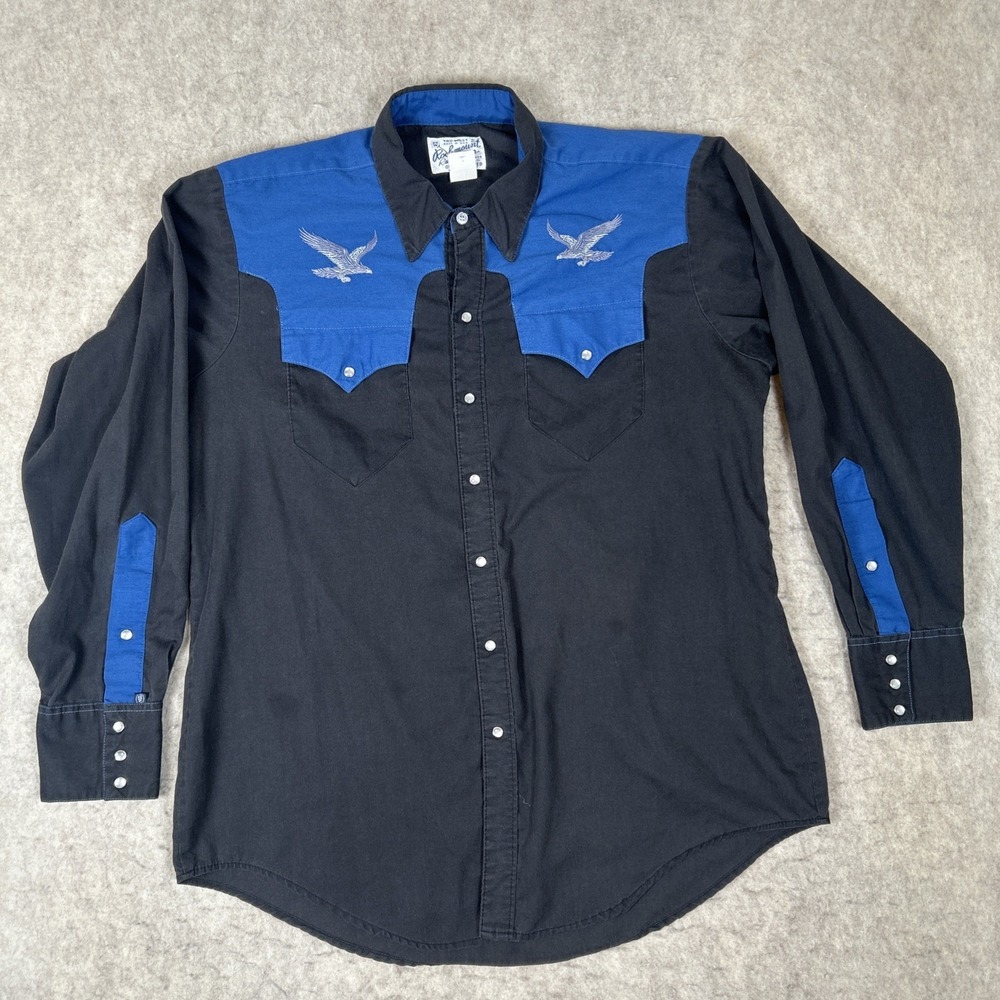 Vintage Rockmount Ranch Wear Shirt  Mens Med Black Pearl Snap Cowboy USA Western